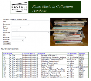 View of Piano Music in Collections Database 